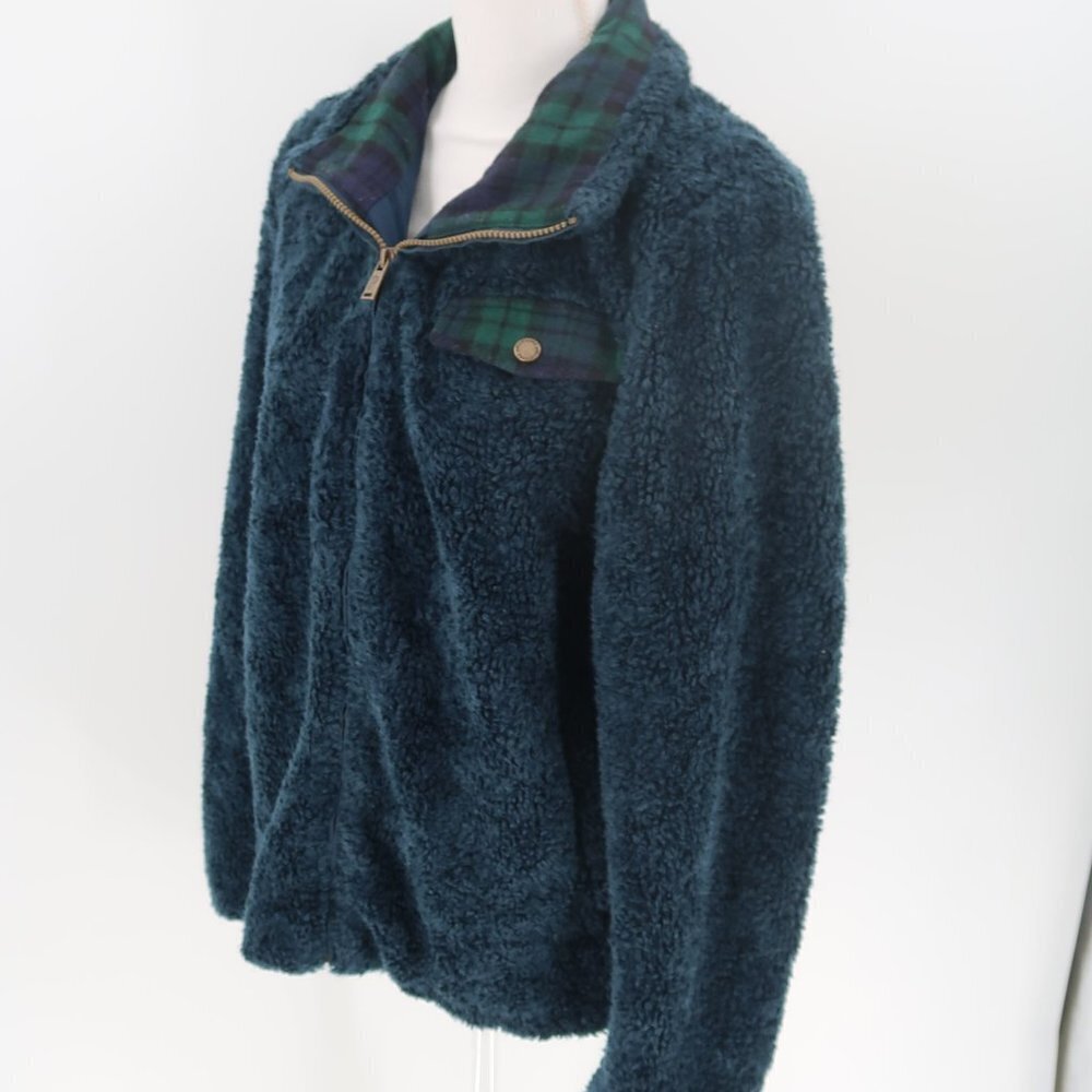 Pendleton Full Zip Blue Green Plaid Lined Jacket Size Large